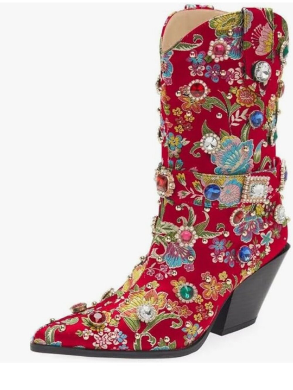 Rhinestone Mid Calf Pointed Boots - Picture 6 of 7